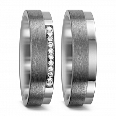 11, Made in Germany, 2.4 mm, eismatt/poliert, 6 mm, 2 aussen gerade/innen bombiert, Diamant, weiss, 0.11 ct,  Titan Factory Bicolor